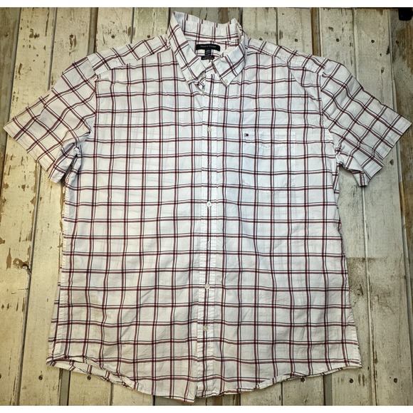 Tommy Hilfiger Checked  Button Down Shirt Men's Size XXL Small Logo Front Pocket - Picture 1 of 9